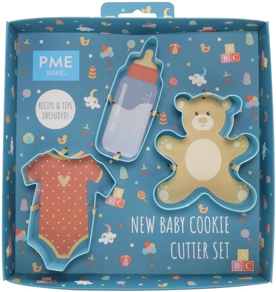 Set di stampi per biscotti a forma di bebè con 3 pezzi, blu