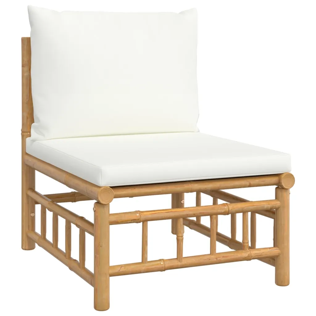 Set Salotto da Giardino 12pz con Cuscini Bianco Crema in Bambù 3155195
