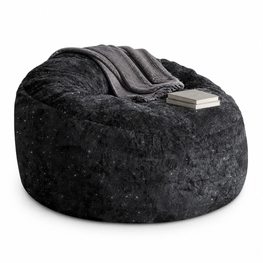 Poltrona bean bag con schienale alto curvo in flanella nera
