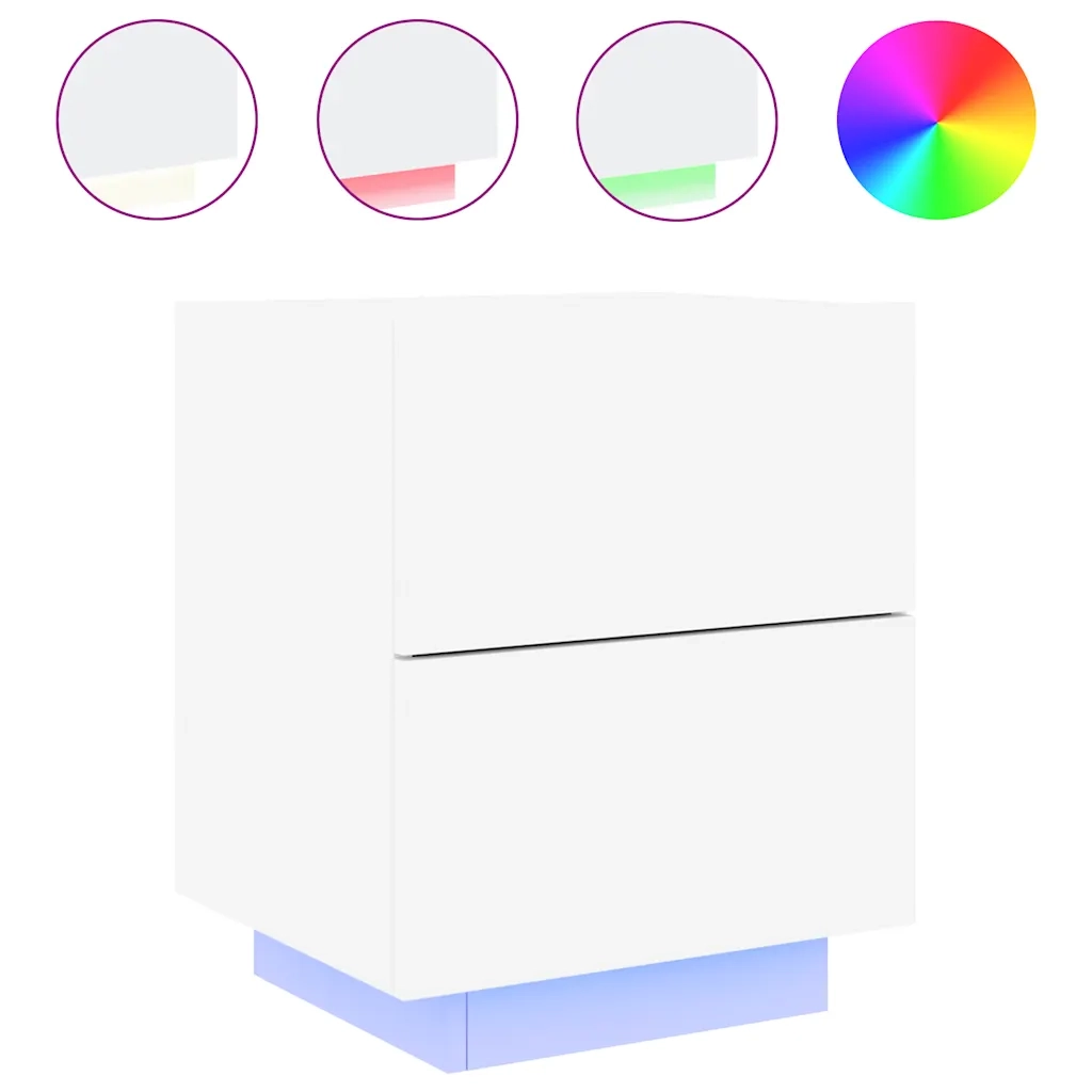 Comodino con Luci LED Bianco in Legno Multistrato 836735
