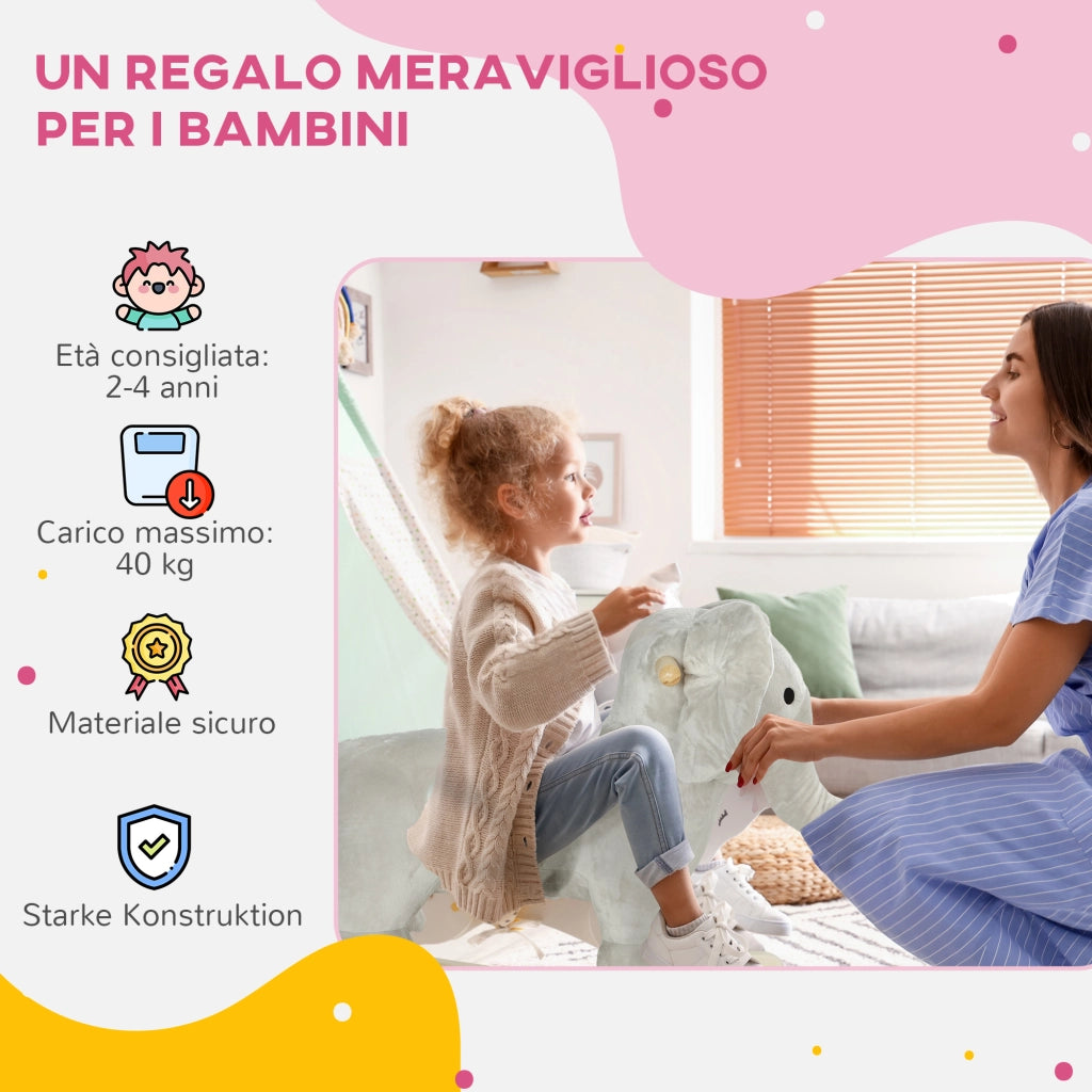 Cavallo a Dondolo Elefante per Bambini con Suoni ¨C Minimal ¨C Grigio