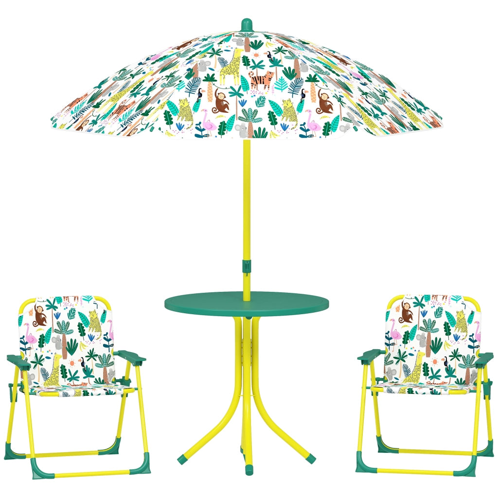 Tavolo da Picnic per Bambini Set Tavolo e Sedie con Ombrellone Verde