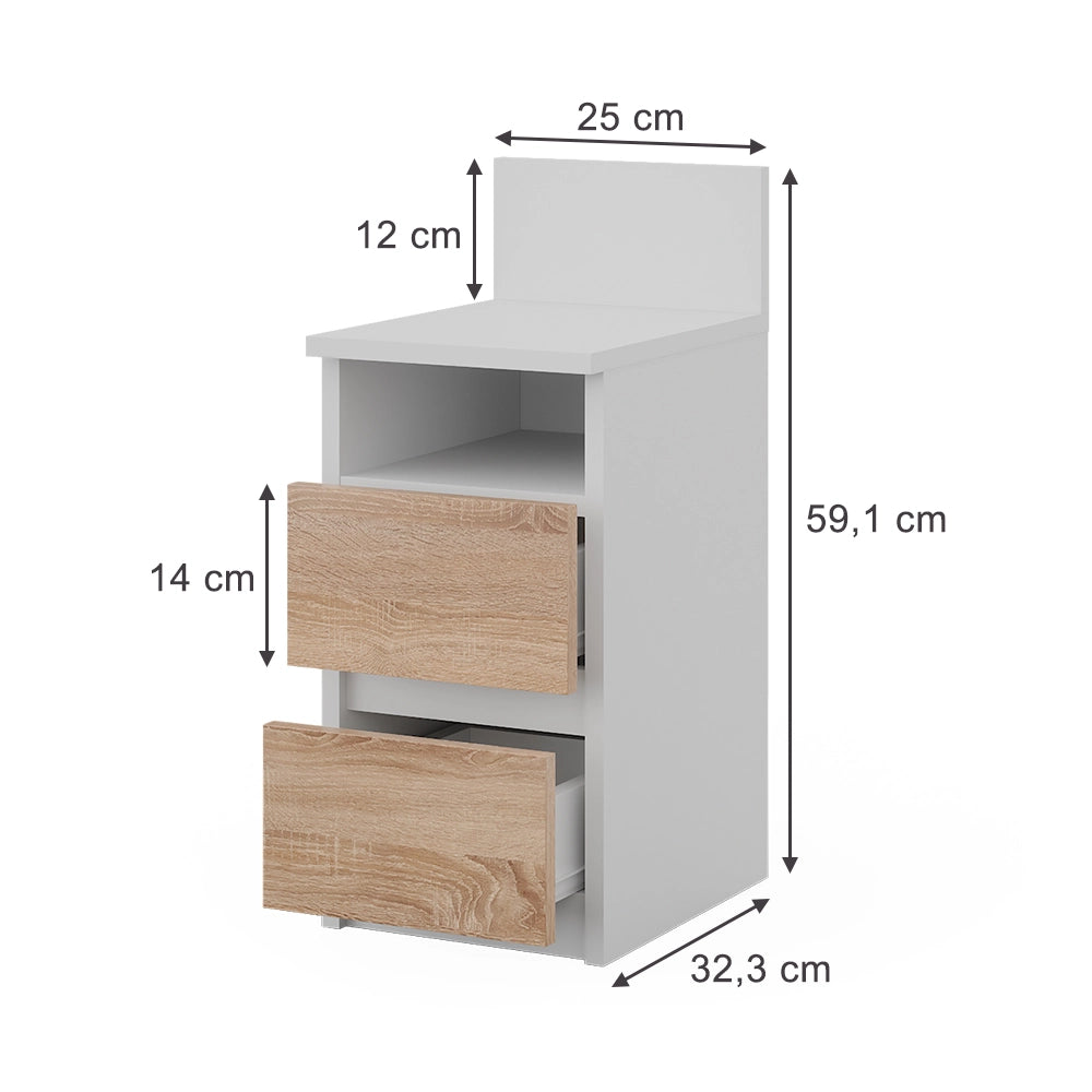 Vicco Comodino Bianco/Sonoma 25 x 59.1 cm Set di 2