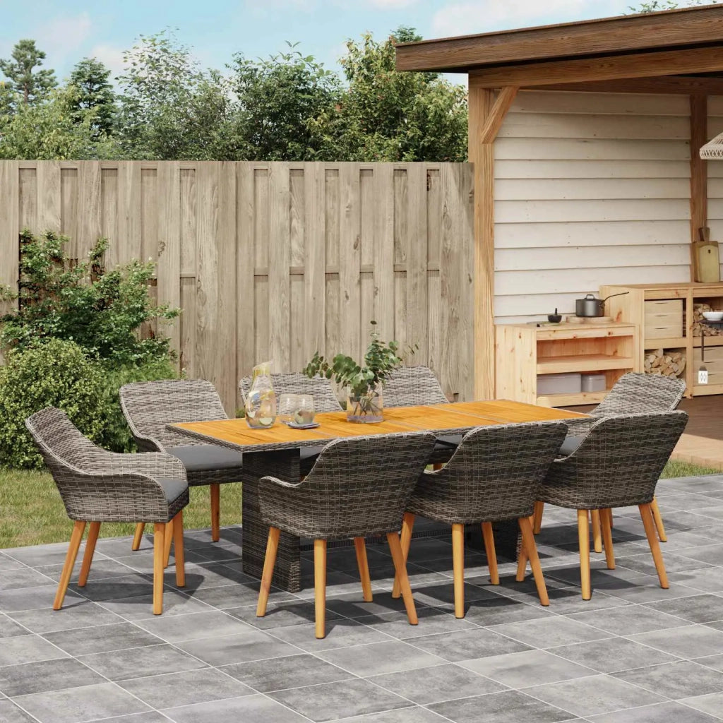 Set da Pranzo per Giardino con cuscino 9 pcs Grigio polyrattan 3261628