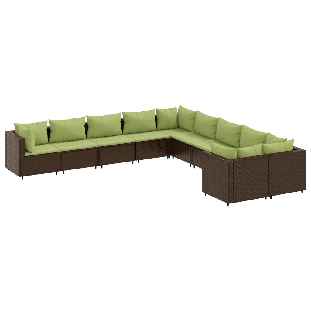 Set Divani da Giardino 10pz con Cuscini in Polyrattan Marrone 3308350