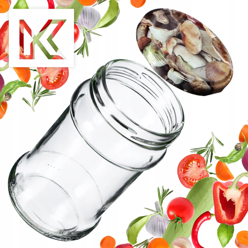 KADAX Seno barattoli per conserve 315ml 10 pezzi 66mm + coperchi "Funghi"