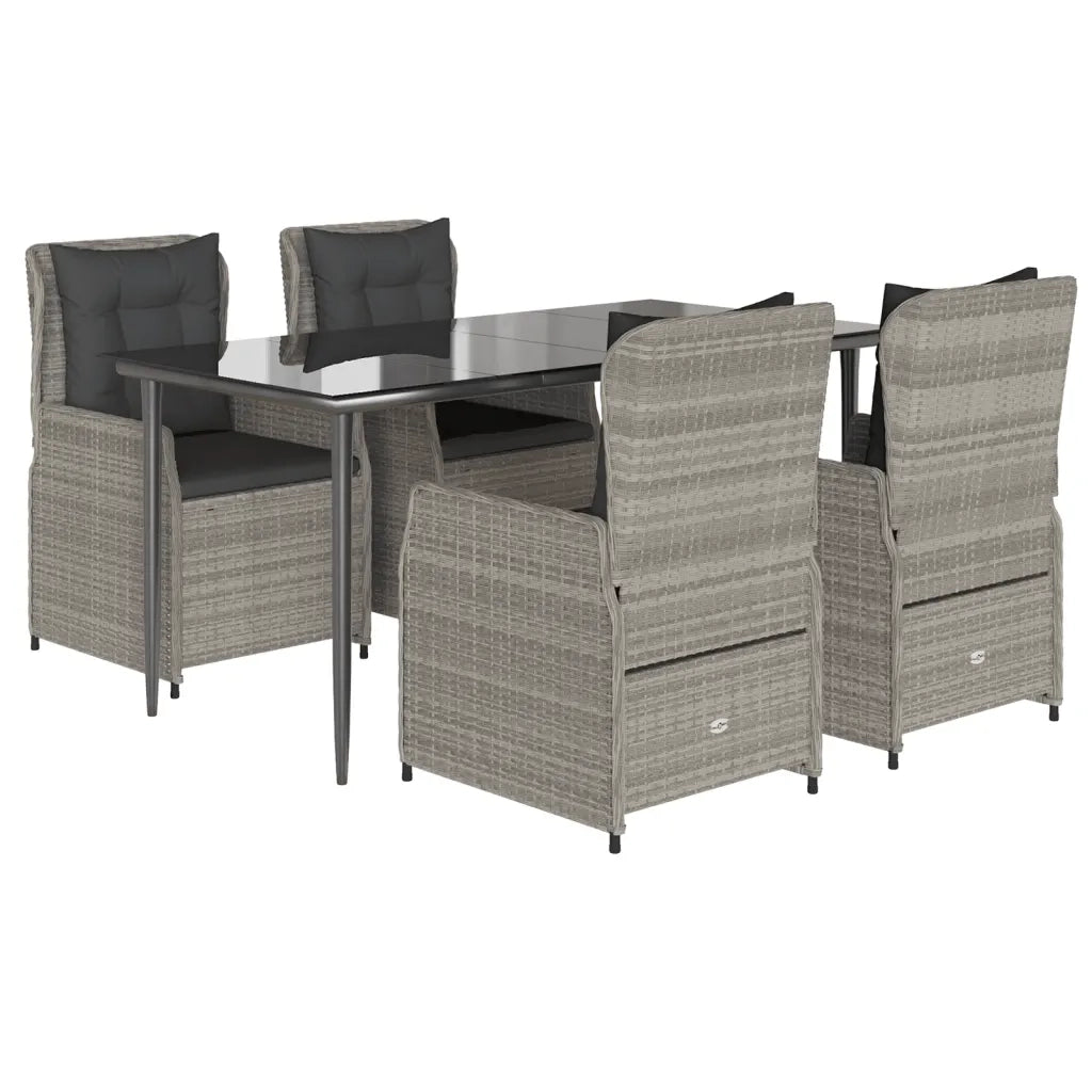 Set Pranzo da Giardino 5pz con Cuscini Grigio Chiaro Polyrattan