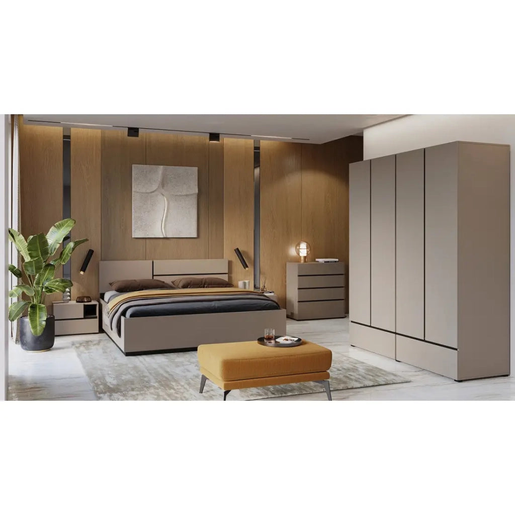 Tavolino da notte HAVANA beige e nero – 2 cassetti e 1 nicchia – Contenitore moderno ed elegante design