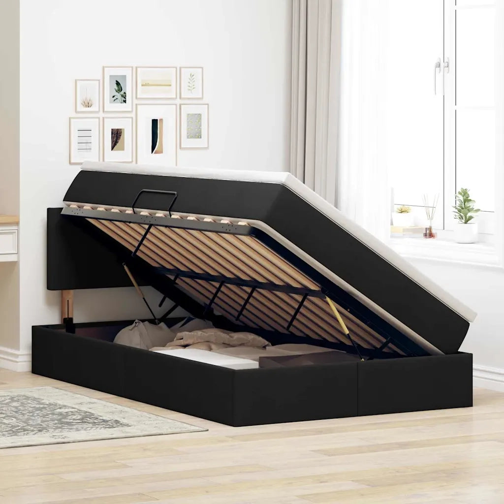 Letto con contenitore e LED con led Nero 120 x 200 cm Tessuto