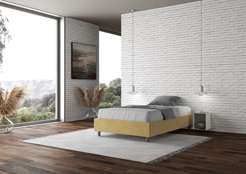 BS COM Letto una piazza e mezza contenitore imbottito 110x210 microfibra ocra