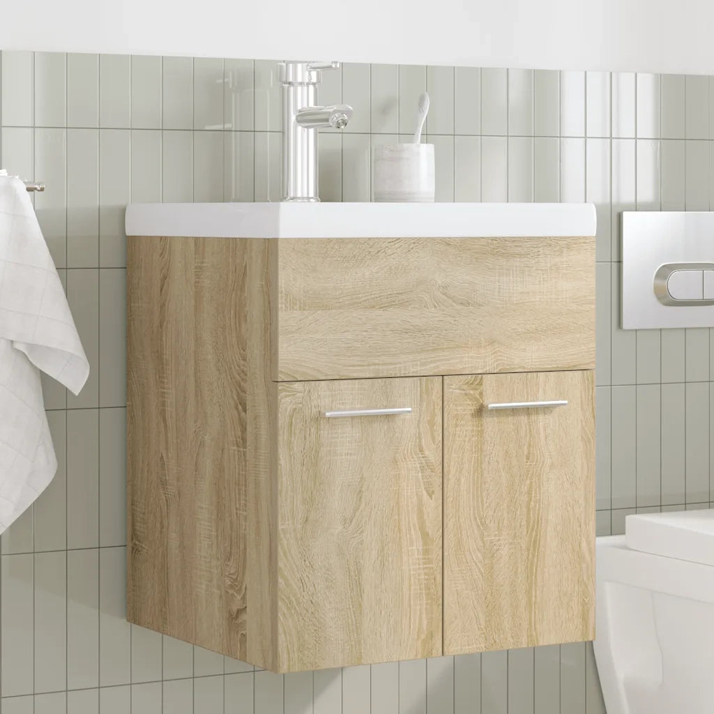 Mobile da Bagno con Lavabo | Armadio Lavabo Integrato e Rubinetto Rovere Sonoma