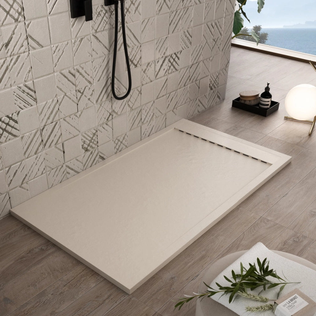 Piatto doccia in marmoresina crema effetto pietra cemento prestige, misura 70x160