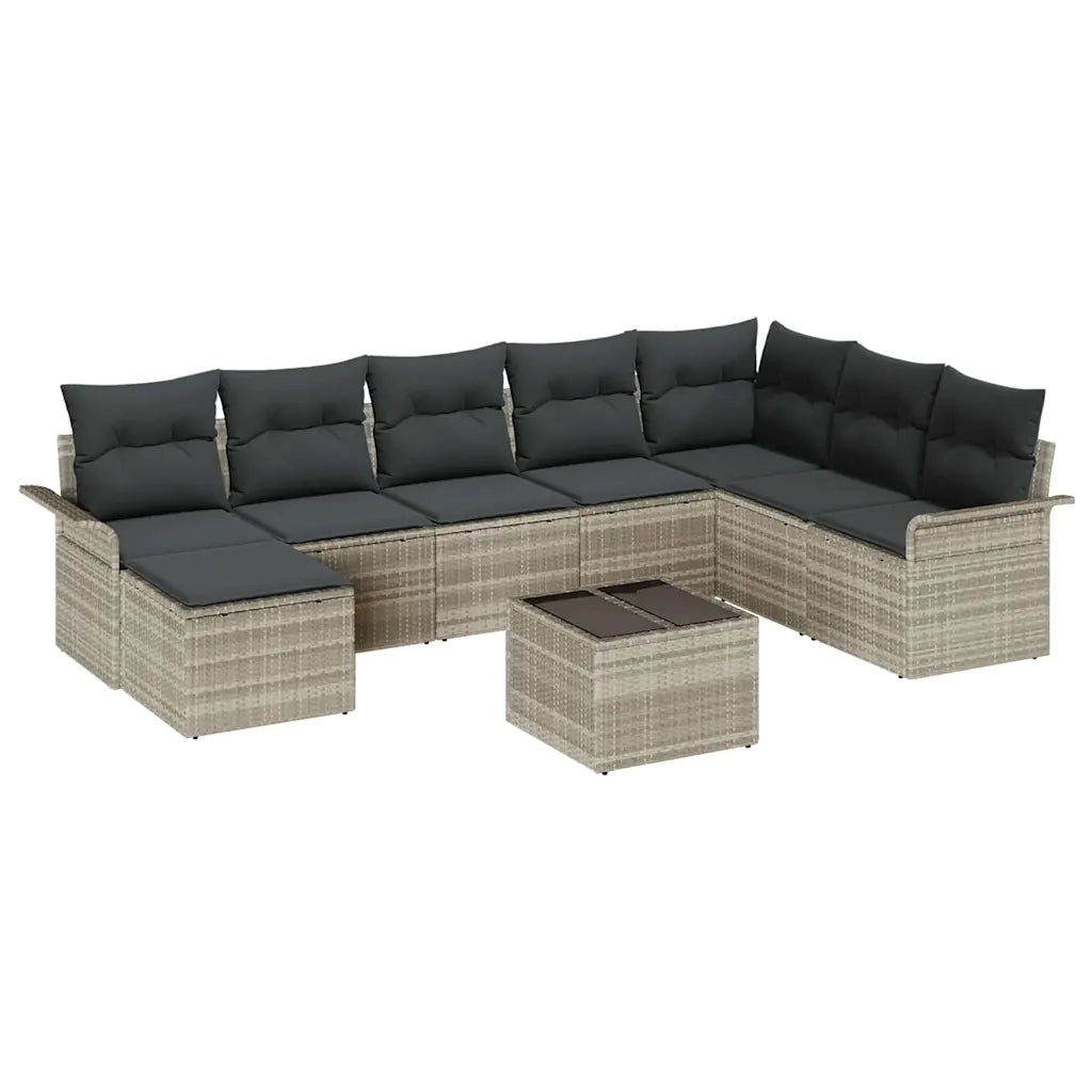 Set Divano da Giardino 9 pcs Grigio chiaro Poly Rattan