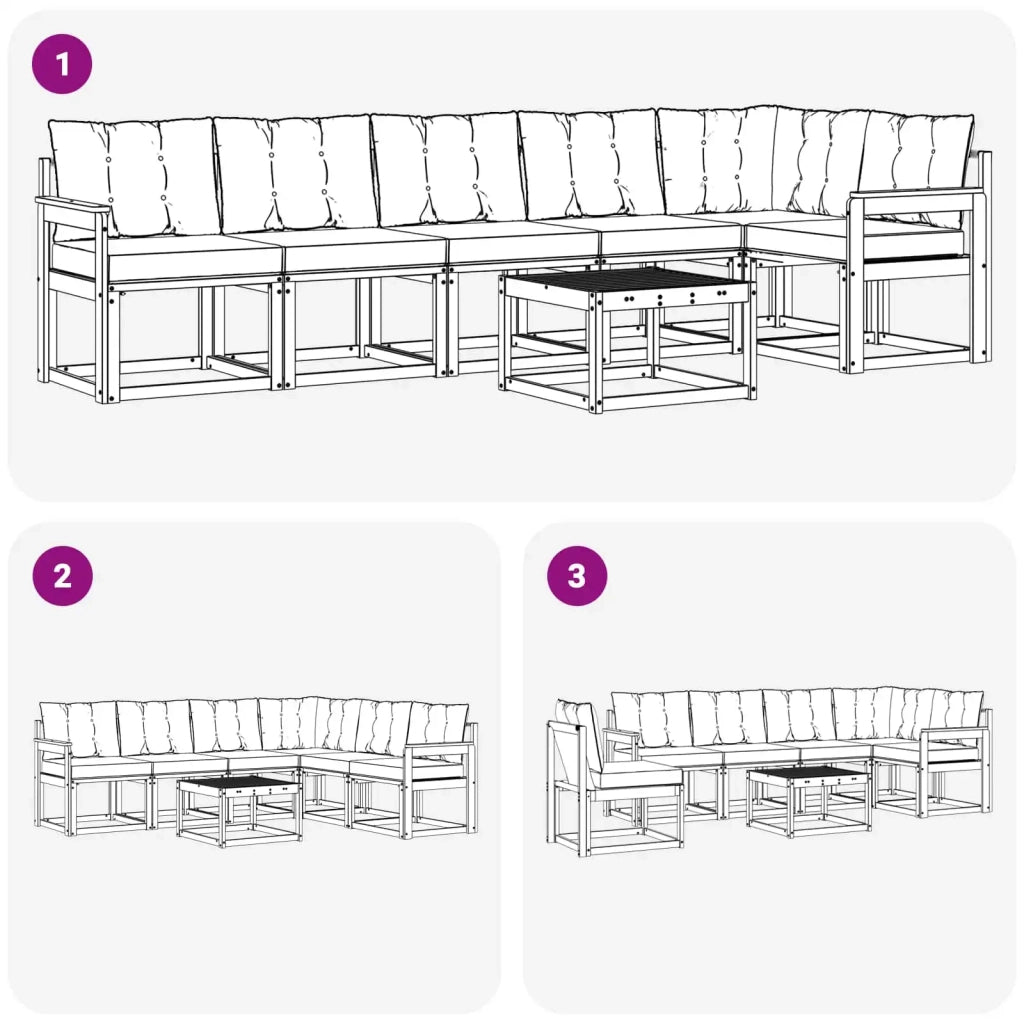 Set di divani da esterno 7 pz Bianco e Nero 3389542