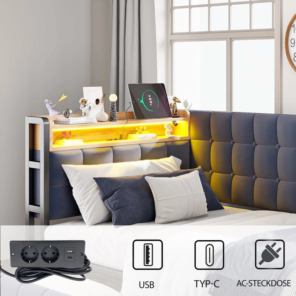 Letto sofa imbottito tessuto 90x200 cm