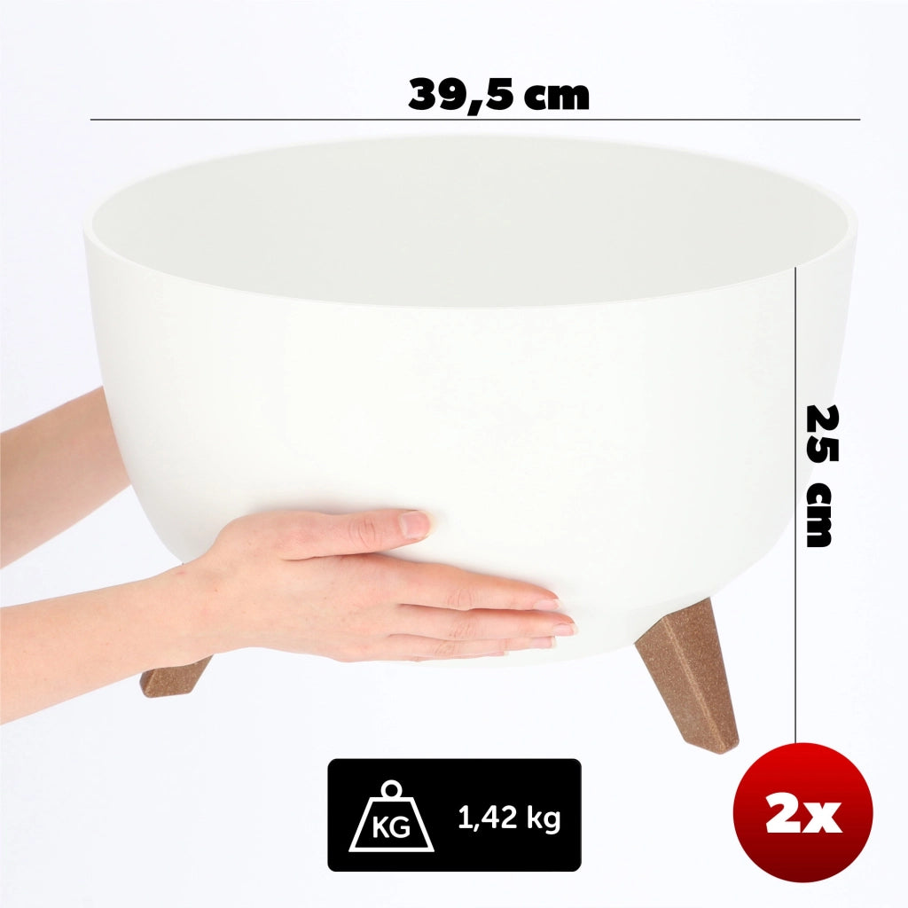 Vaso da fiori KADAX, fioriera, coperchio, gambe, inserto, supporto per fiori, 40 cm, bianco, rotondo, 2 pezzi.
