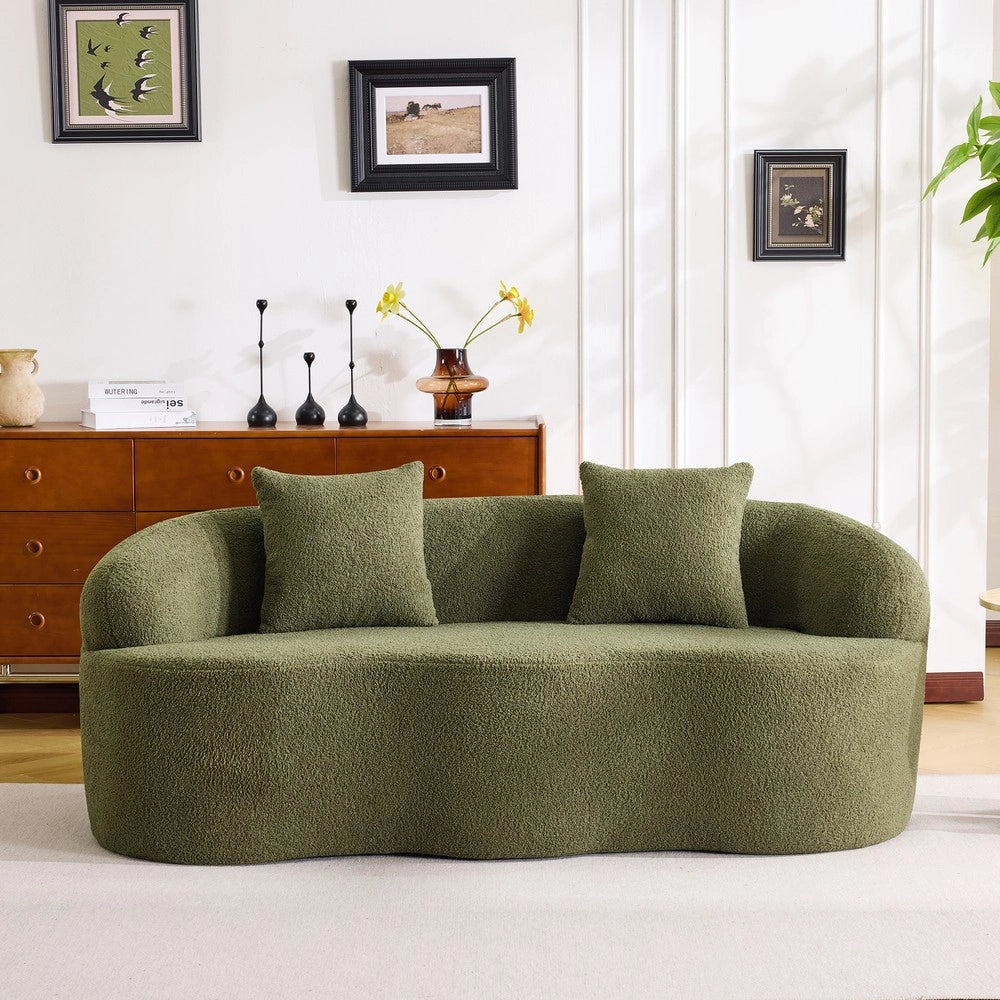 Divano 2 Posti Curvo con Cuscini ¨C Xylo ¨C Verde, Beige, Senza Montaggio