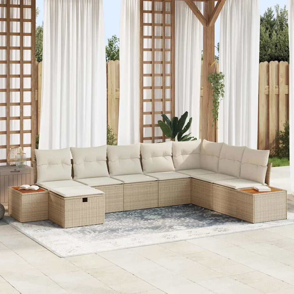 Set Divano da Giardino con cuscino 9 pcs Beige polyrattan