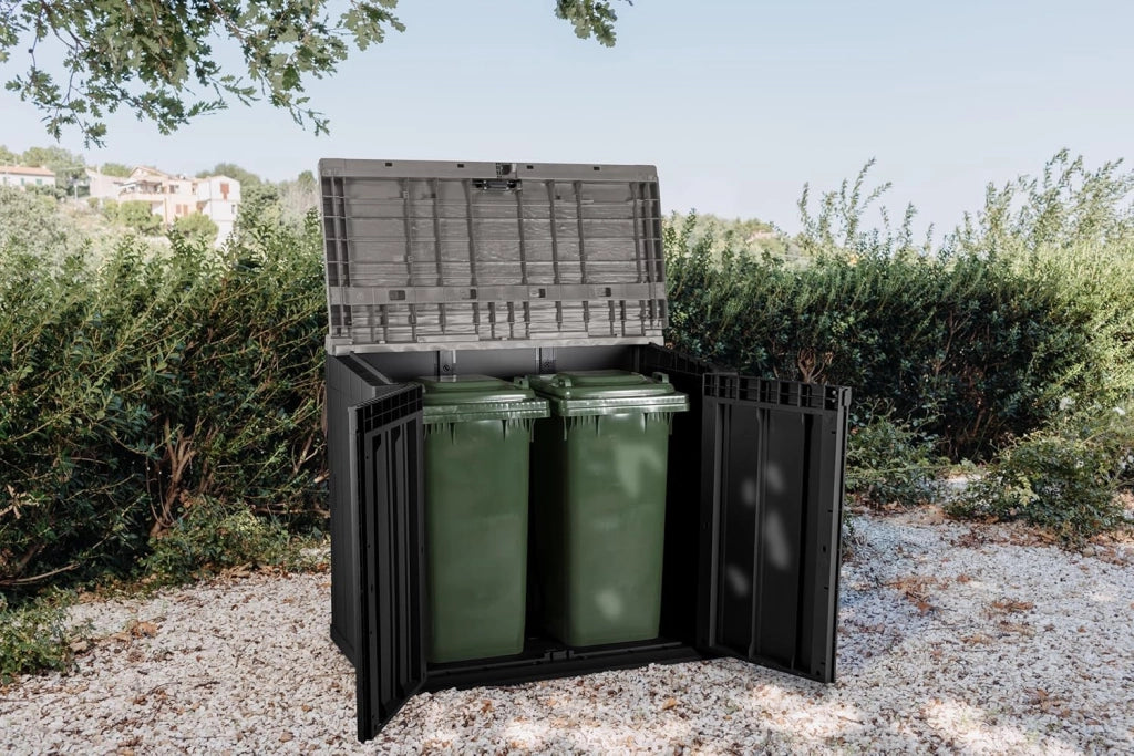 Baule porta attrezzi da esterno in resina Stora Way 842 litri con doppia apertura colore grigio talpa e antracite scuro Toomax