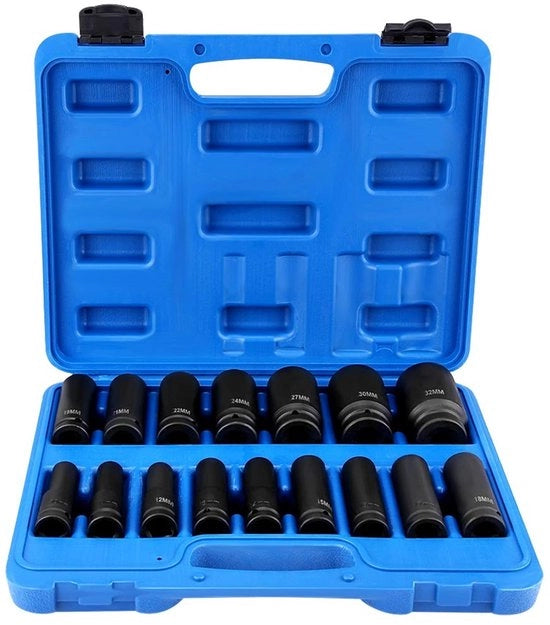 Set di chiavi a martello 16 pezzi - 1/2 pollice azionamento - 10 mm/32 mm lato interno - acciaio cromato-molibdeno - cassetto di attrezzi - set di chiavi a martello