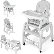 Seggiolone Pappa per Bambini 3 in 1, Seggiolone per Neonati con Vassoio Rimovibile, Cuscino, Schienale Regolabile e Cintura di Sicurezza a 5 Punti, 6-36 Mesi, Capacità 20 kg (Grigio)