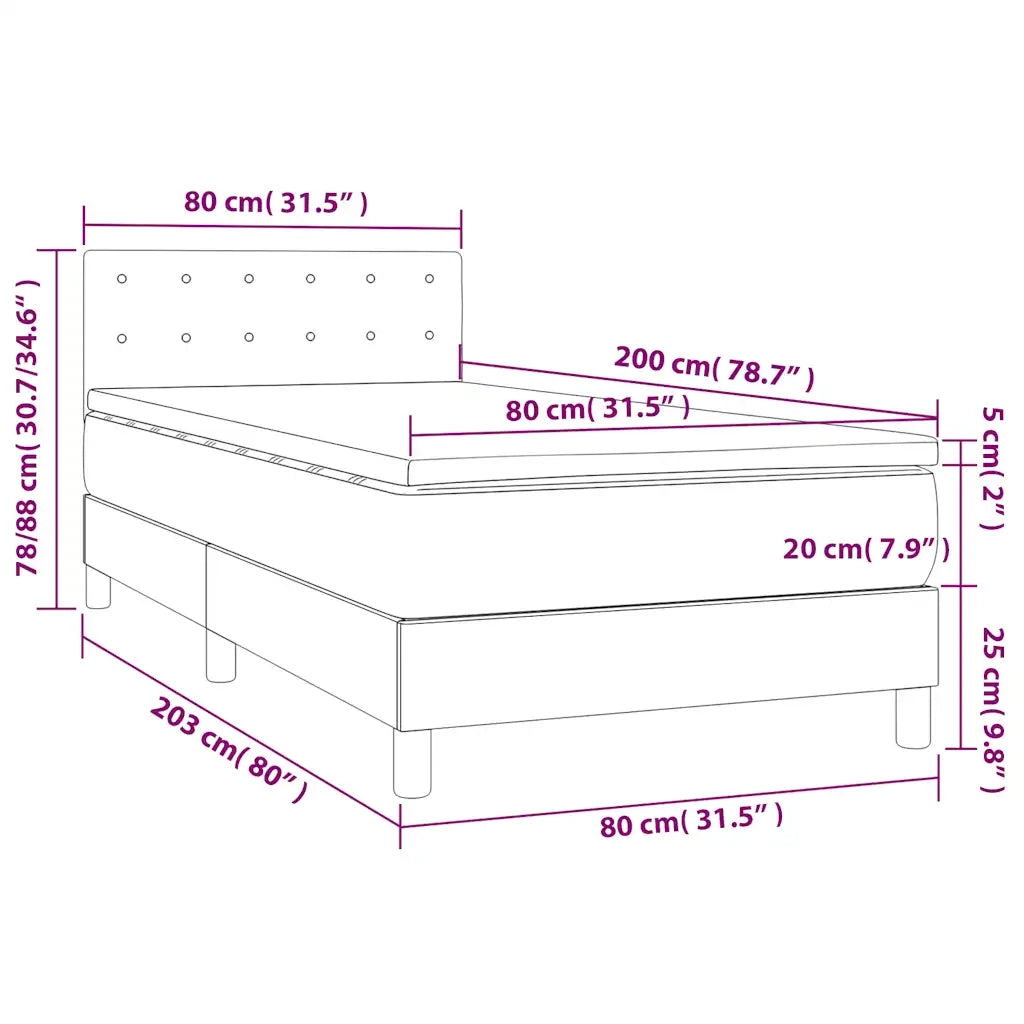 Giroletto a Molle con Materasso-Struttura Letto Nero 80x200 cm in Velluto 102763
