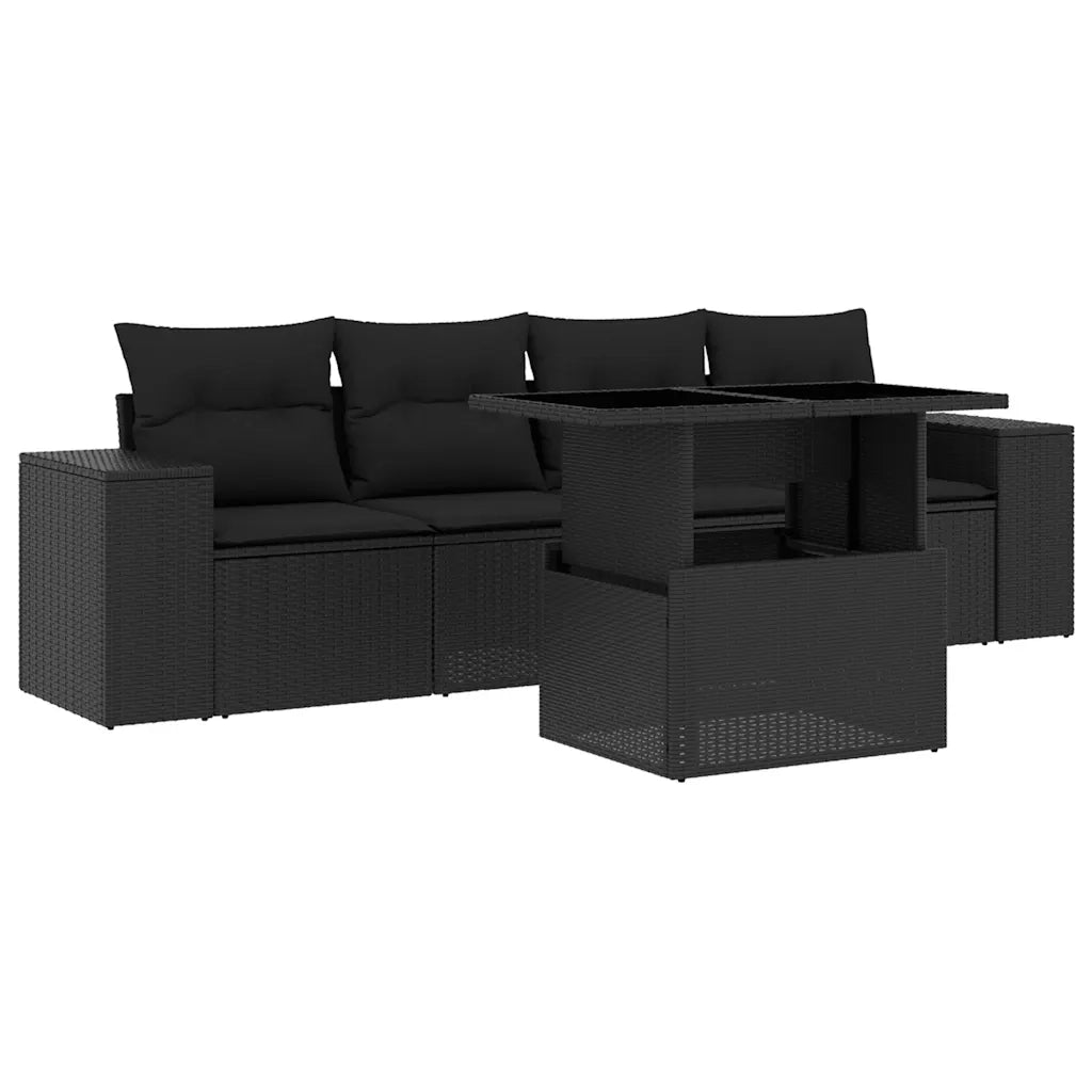 Set Divani da Giardino 5 pz con Cuscini in Polyrattan Nero 3268985
