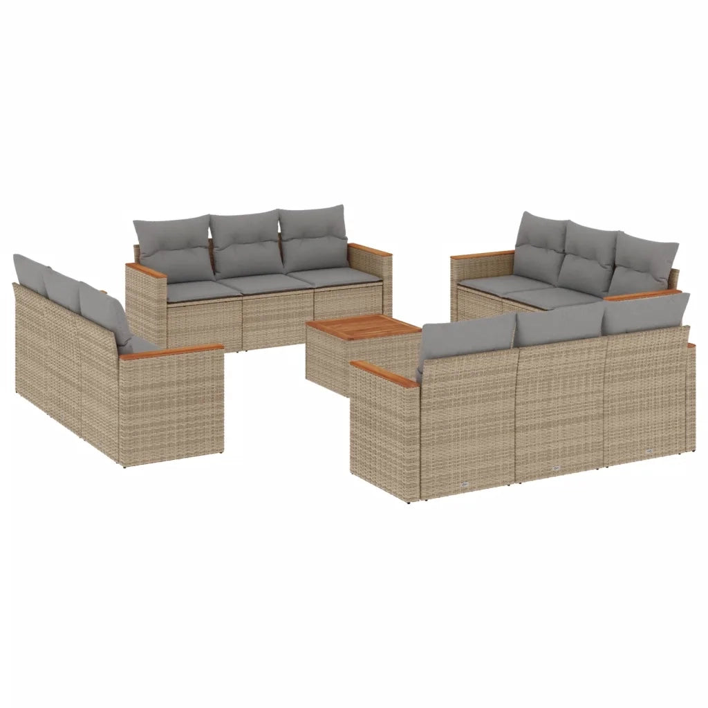 Set Divano da Giardino 13 pz con Cuscini Beige Misto Polyrattan