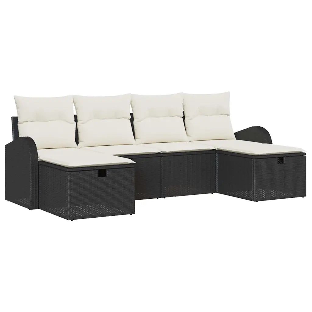 Set Divano da Giardino con cuscino 6 pcs Nero Poly Rattan 3360448