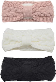 Oorwarmers per donna - Inverno - Cintura per capelli - Flessibile - Fiocchetto - 3 pezzi - Tessuto - Spessore aumentato - Ideali per lo sci - Corsa - Attività all'aperto - Adatti per giornate fredde - Nero