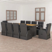 Set da Pranzo da Giardino 11 pz con Cuscini in Polyrattan Nero