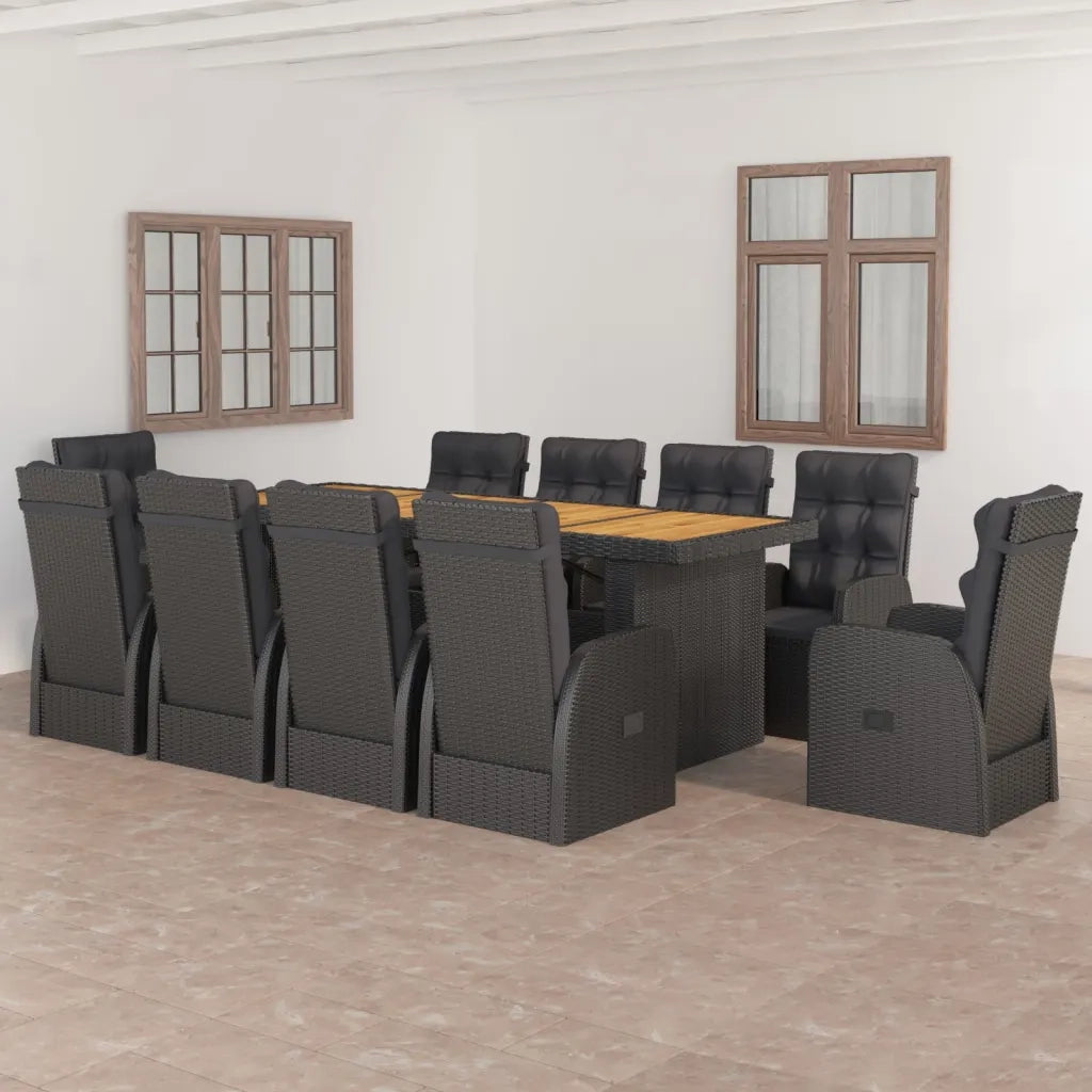 Set da Pranzo da Giardino 11 pz con Cuscini in Polyrattan Nero