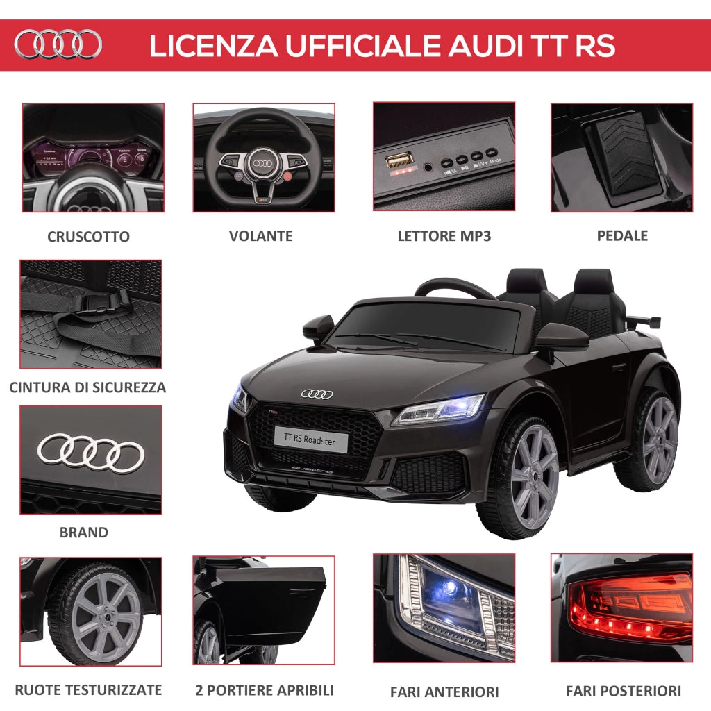 Macchina Elettrica per Bambini AUDI TT ¨C Xylo ¨C 3-5 Anni con Telecomando e LED Nero