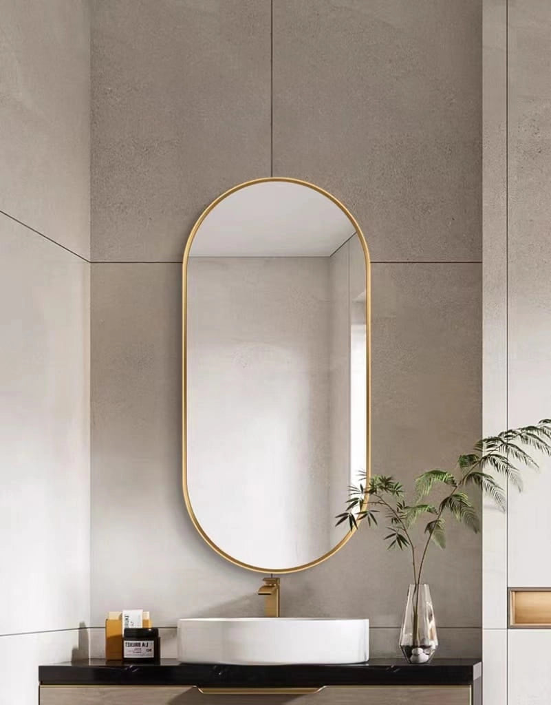 Specchio ovale VALORA 100x50cm con cornice dorata per arredamento in stile loft