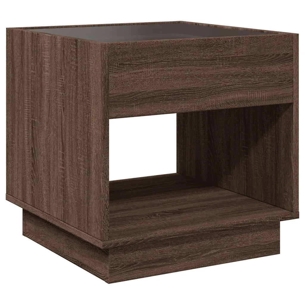 Tavolino da Salotto con LED Infinity-Tavolino da soggiorno Rovere Marrone 50x50x50 cm