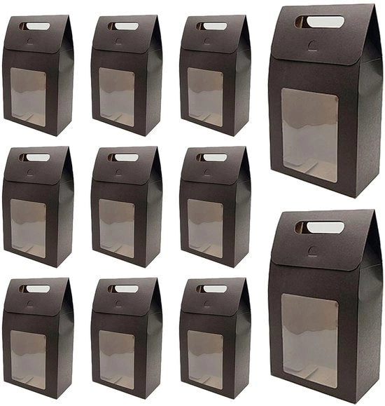 12 Pacchi di Regalo con Finestra - Nero per Caramelle e Biscotti