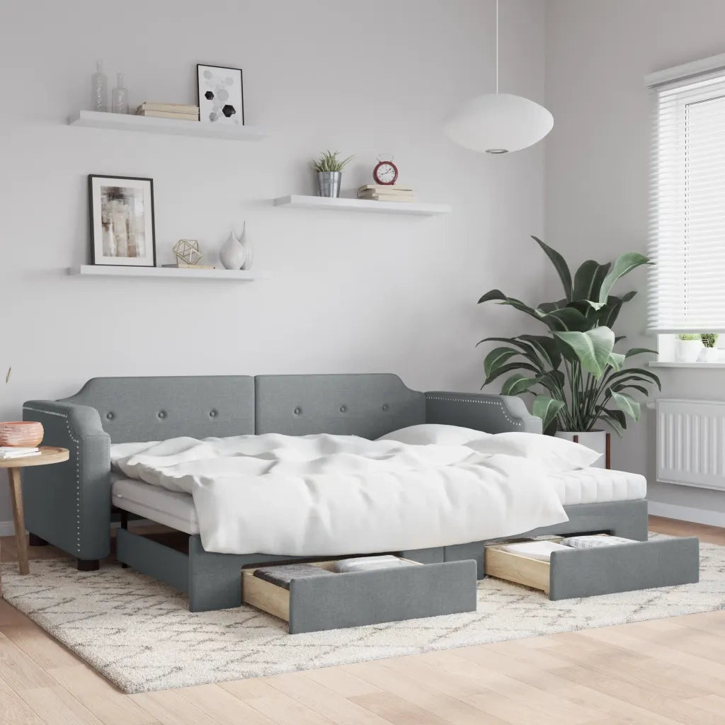 Divano Letto Estraibile Cassetti Grigio Chiaro 90x190cm Tessutocod mxl 82739
