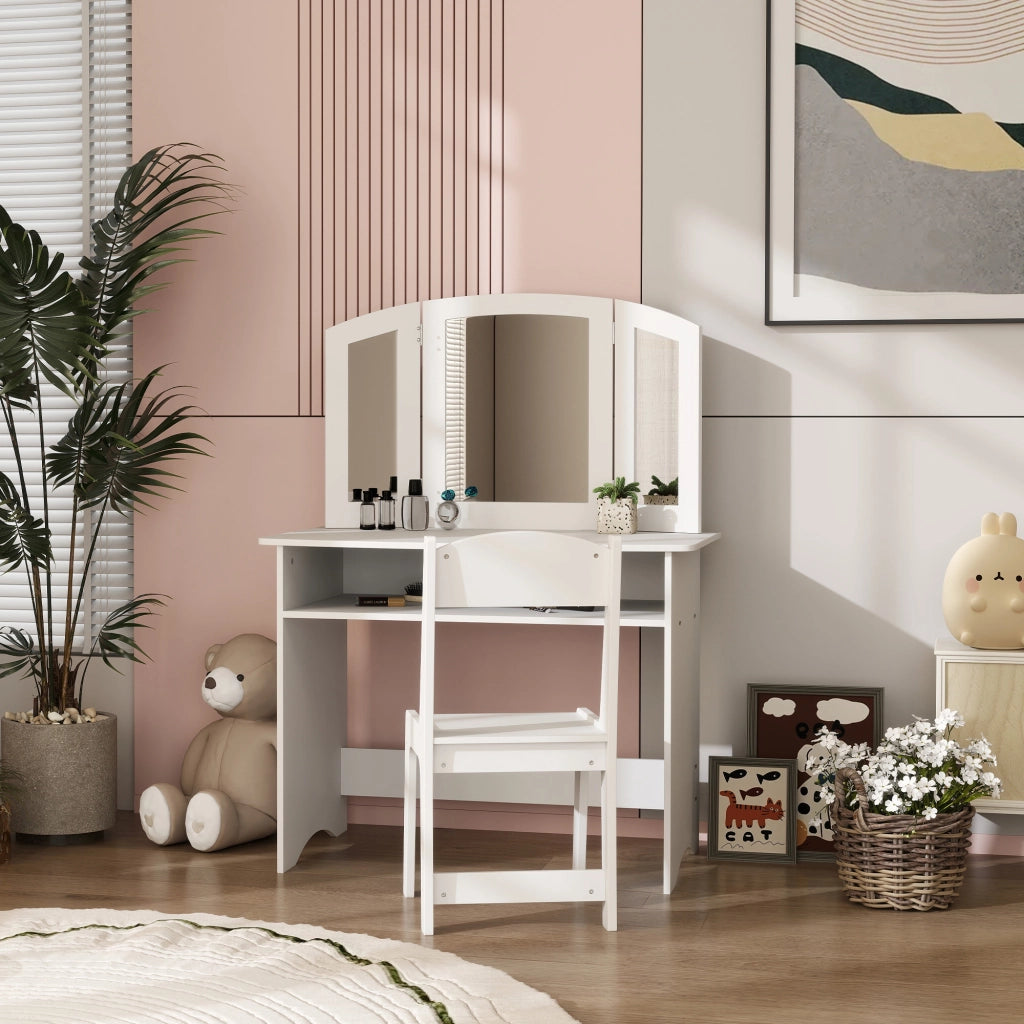 Tavolo Toeletta con Specchio e Sedia per Bambini ¨C Minimal ¨C Bianco Legno