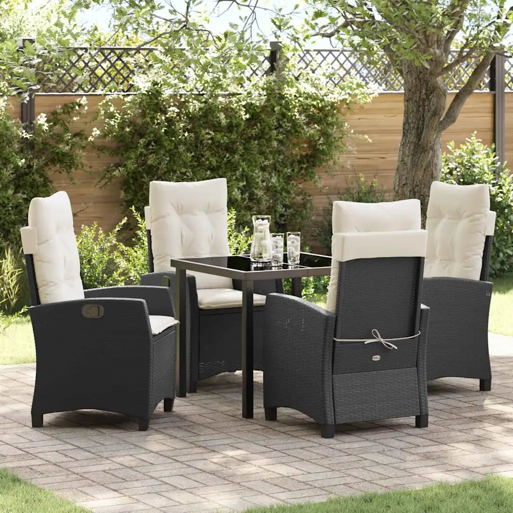 Set da Pranzo per Giardino con cuscino 5 pcs Nero polyrattan