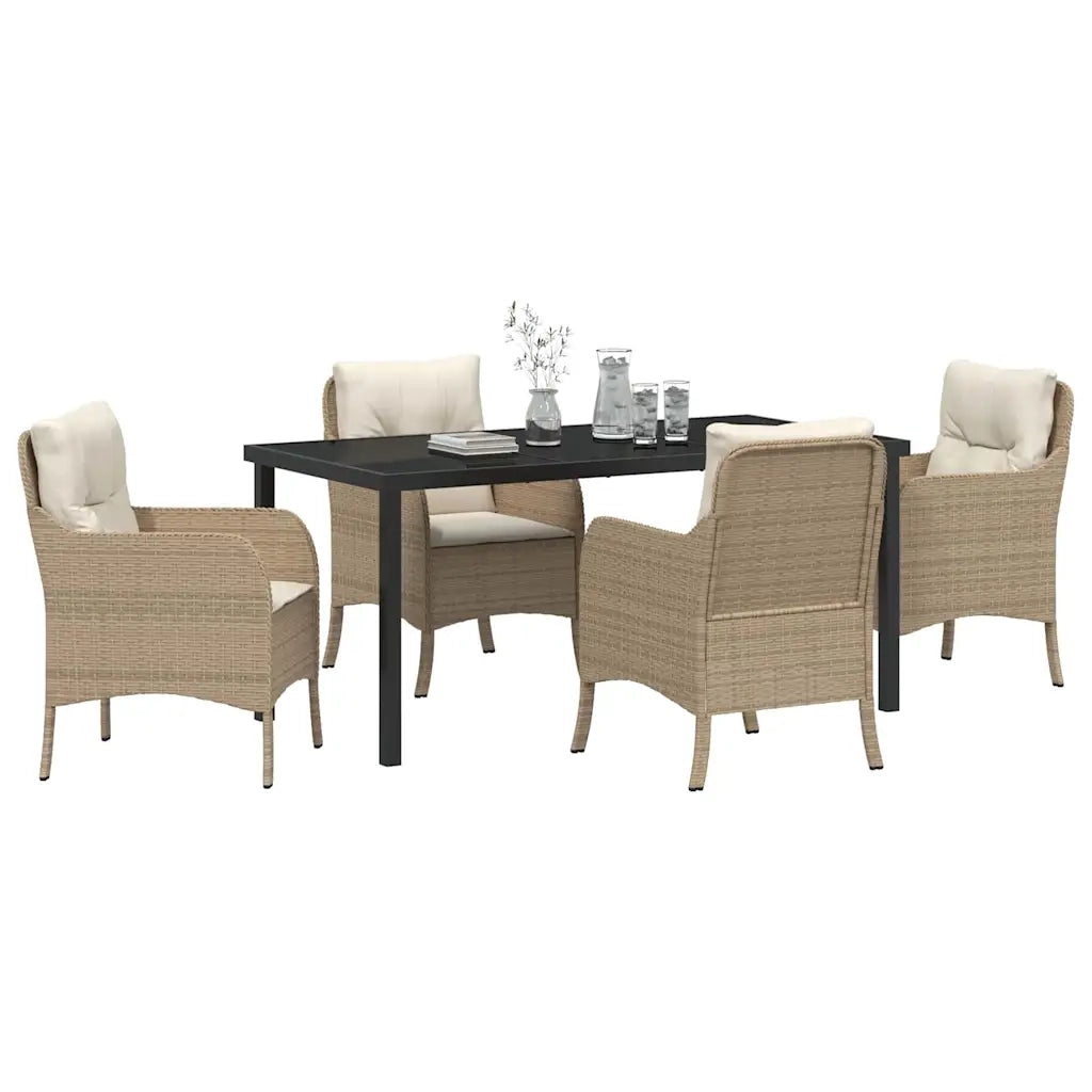 Set da Pranzo per Giardino con cuscino 5 pcs Beige polyrattan