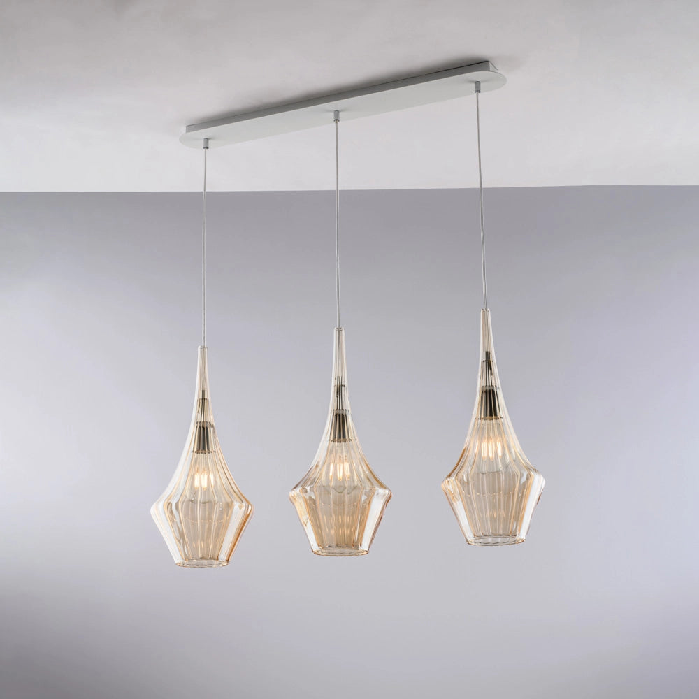 Lampadario in ferro con vetri ambra 75x10 cm