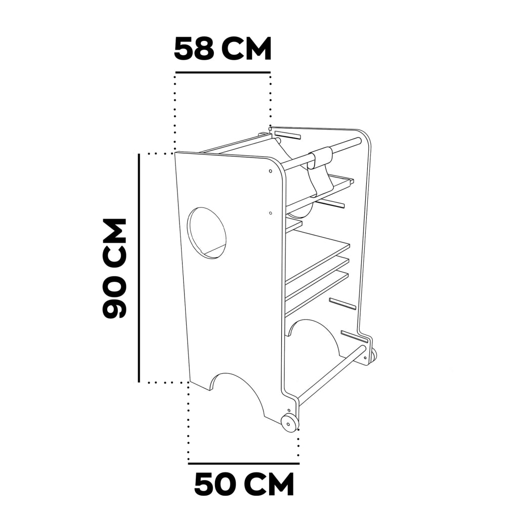 Castle Gate - Torre Montessori multifunzionale 3 in 1 per bambini a partire dai 24 mesi, 58x50x90 cm con lavagna e cestino in legno