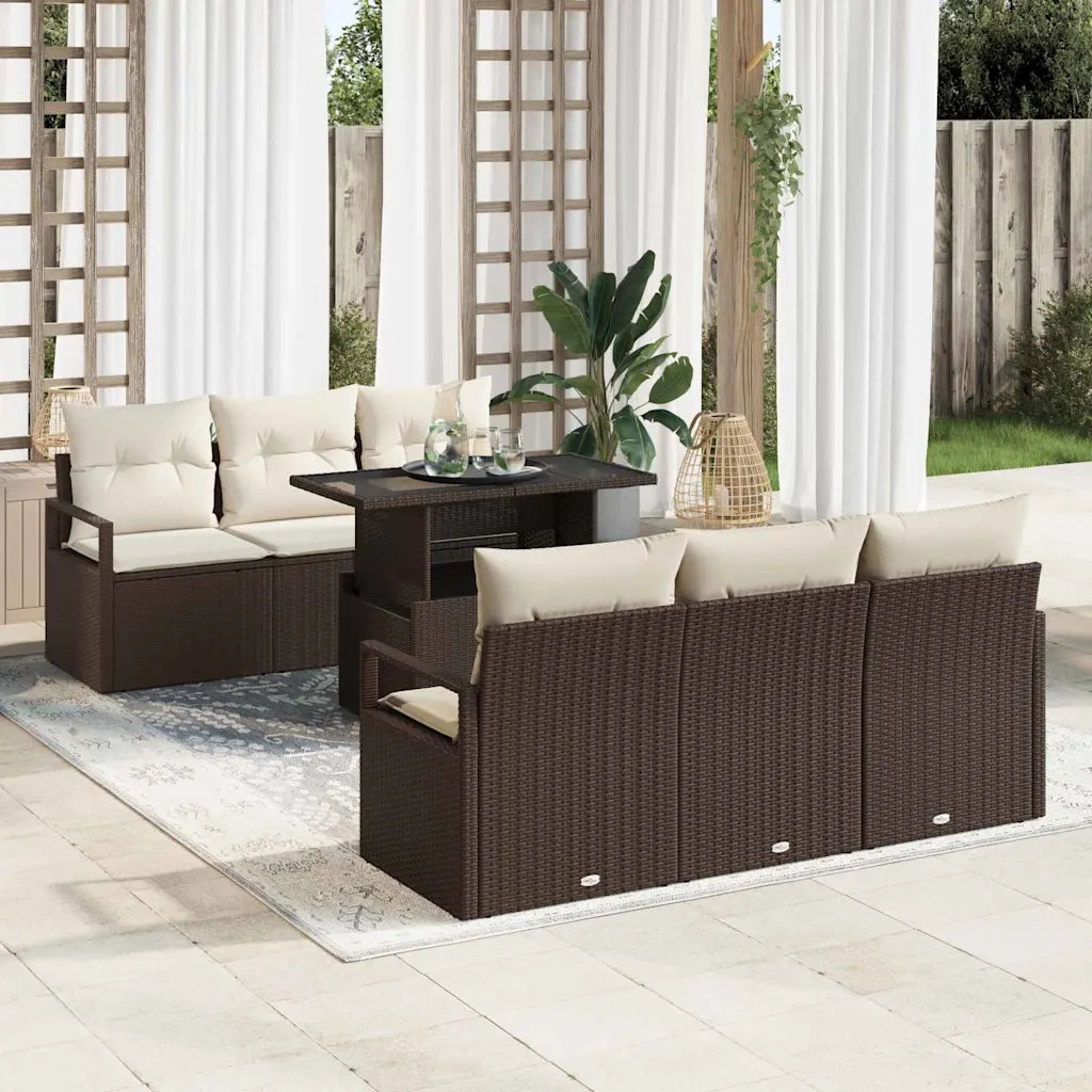 Set Divano da Giardino 7 pcs Marrone e Crema polyrattan