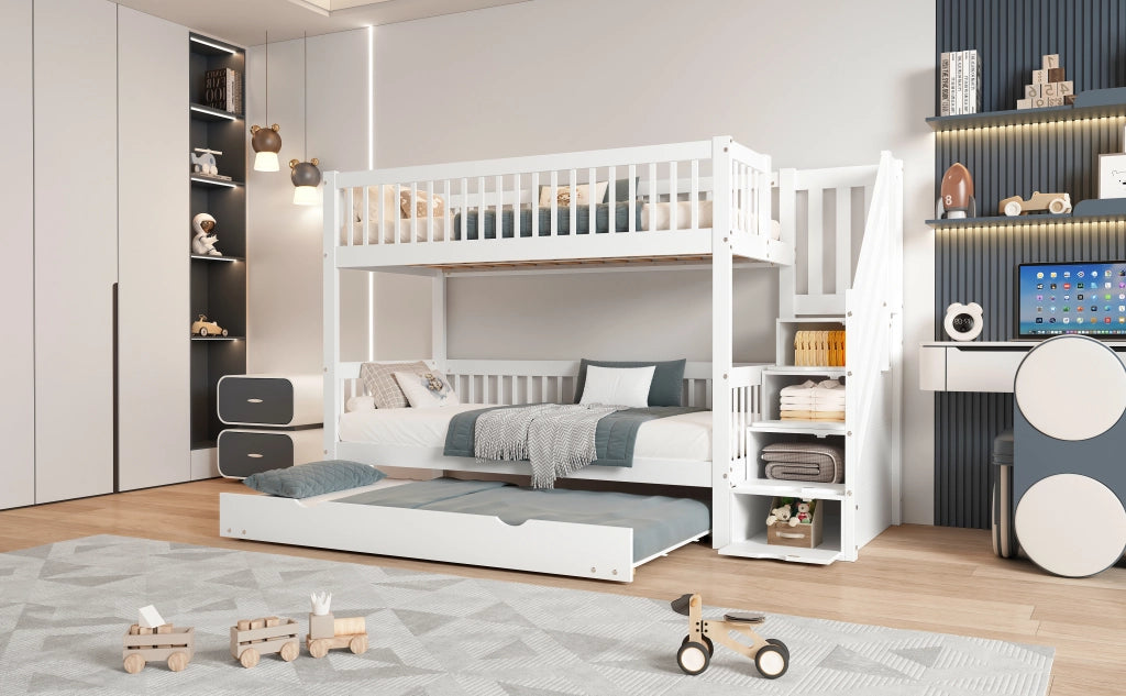 Letto a castello con letto estraibile in pino e MDF 90x200 cm