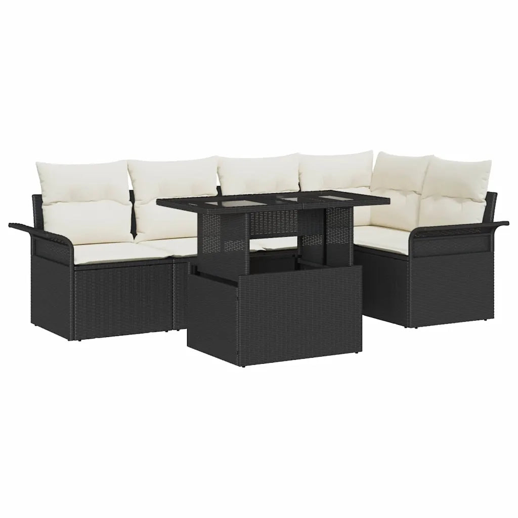 Set Divano da Giardino con cuscino 6 pcs Nero polyrattan