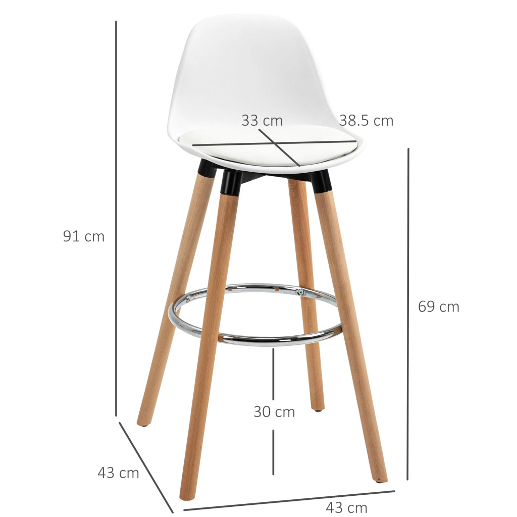 Set 2 Sgabelli da Bar con Schienale ¨C Minimal ¨C Legno e Plastica, Bianco
