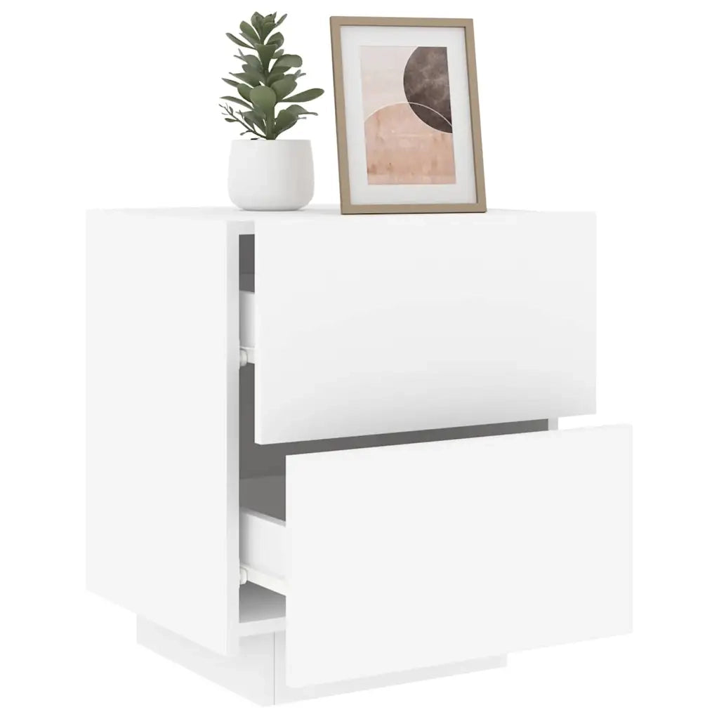 Comodino con Luci LED Bianco in Legno Multistrato 836735
