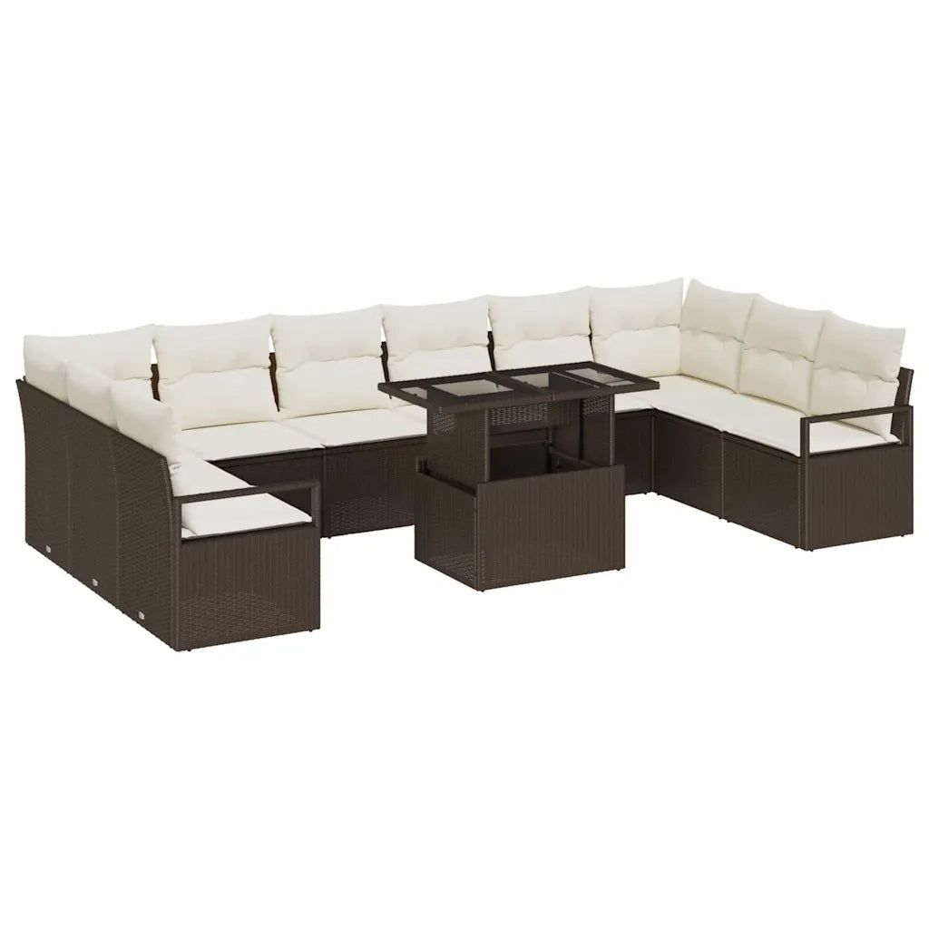 Set Divano da Giardino 11 pcs Marrone e Crema polyrattan