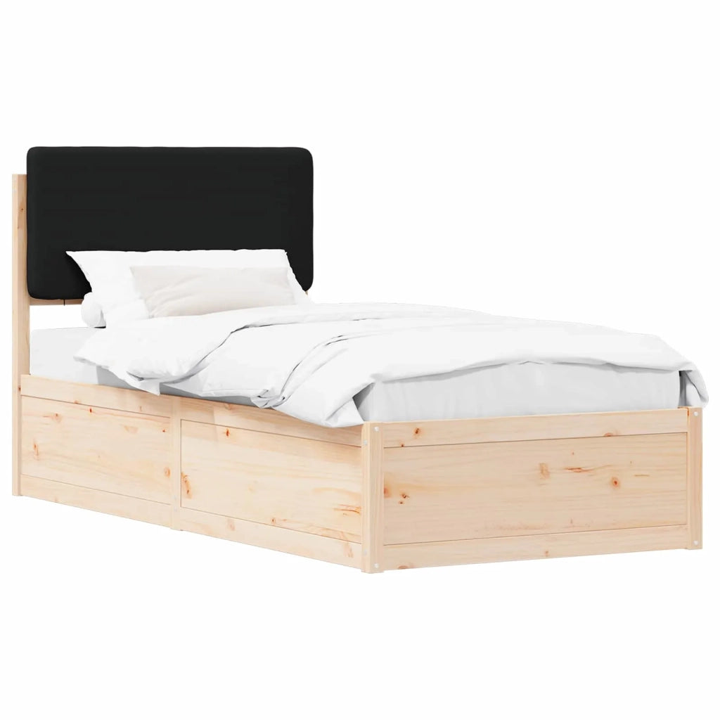 Letto con Testiera Rivestita-Struttura Letto con Testiera Nero 90 x 200 cm Pino massello 833758