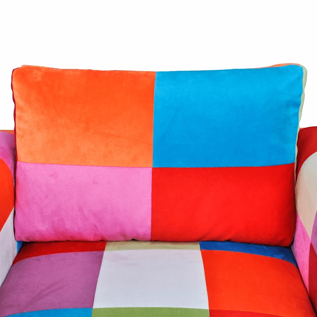 Poltrona | Sedia Relax a Cubo con Gambe Cromo e Design Patchwork in Tessuto